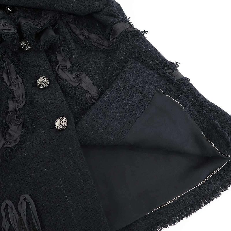 Chanel 2009aw Fringe Tweed Jacket P34945v22979 Black 42