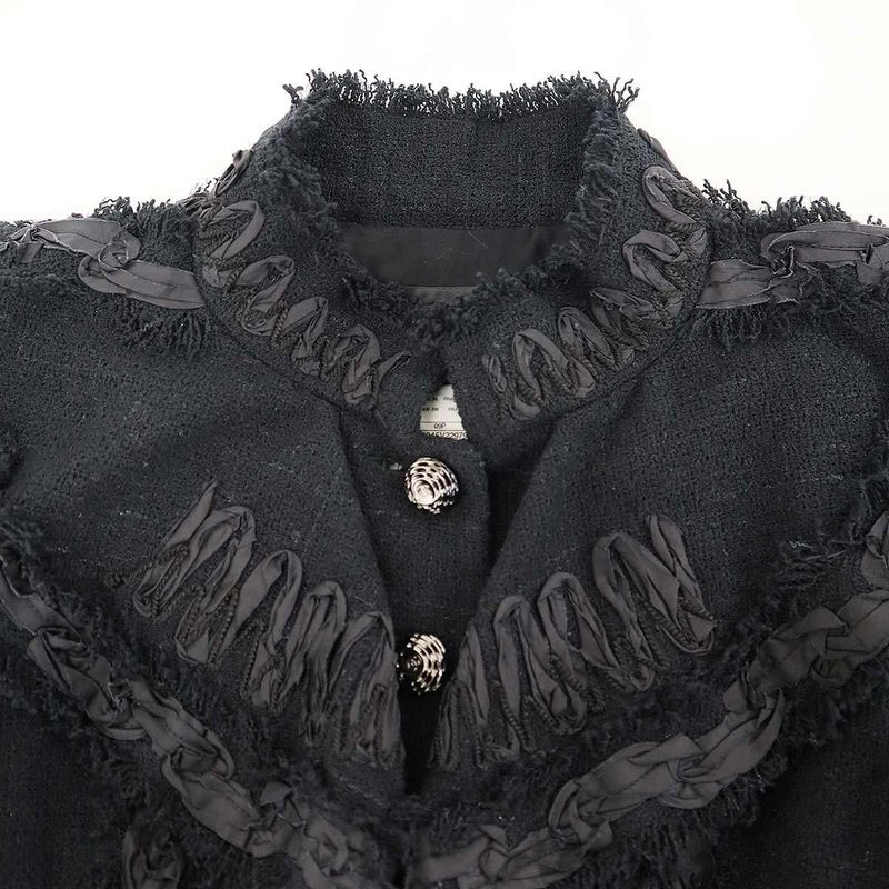 Chanel 2009aw Fringe Tweed Jacket P34945v22979 Black 42