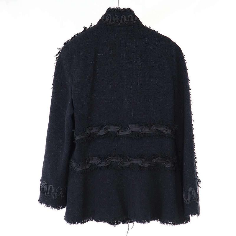 Chanel 2009aw Fringe Tweed Jacket P34945v22979 Black 42