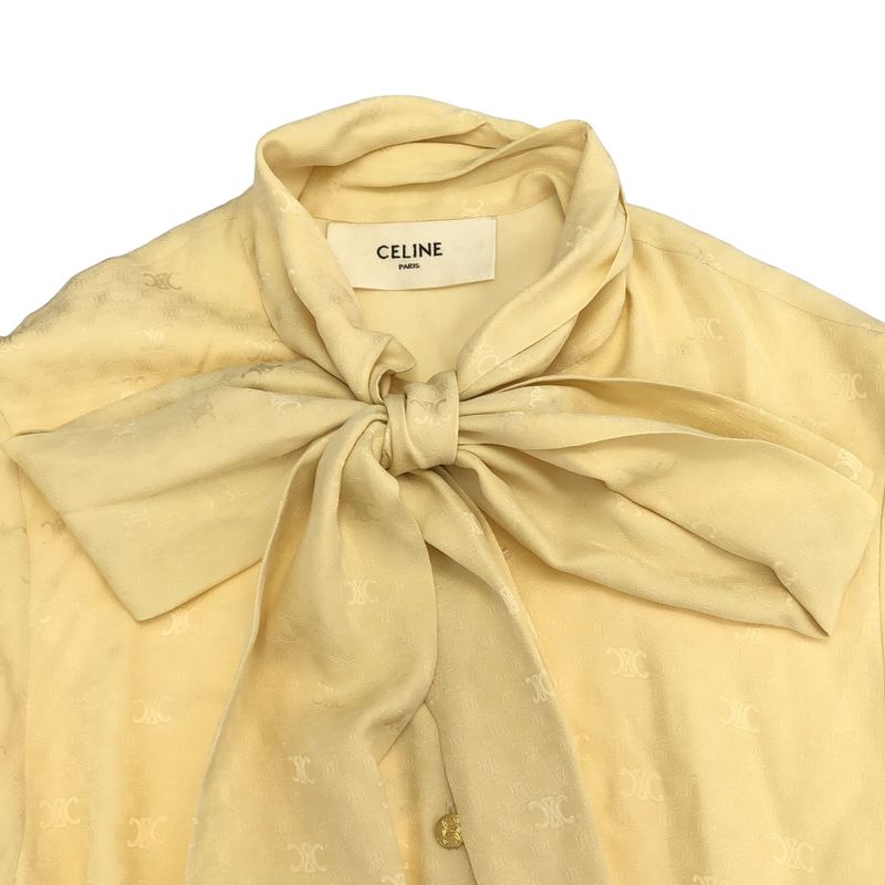 Celine Lavalliere Triomphe Monogram Silk Bow Tie Dress 2r35f779r Beige 38