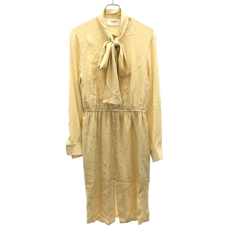 Celine Lavalliere Triomphe Monogram Silk Bow Tie Dress 2r35f779r Beige 38