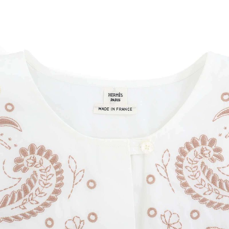Hermes 25ss Embroidery Wide Blouse 5e3616da White 34