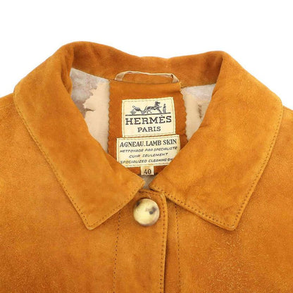 Hermes 1980's Vintage Suede Leather Trucker Jacket Brown 40