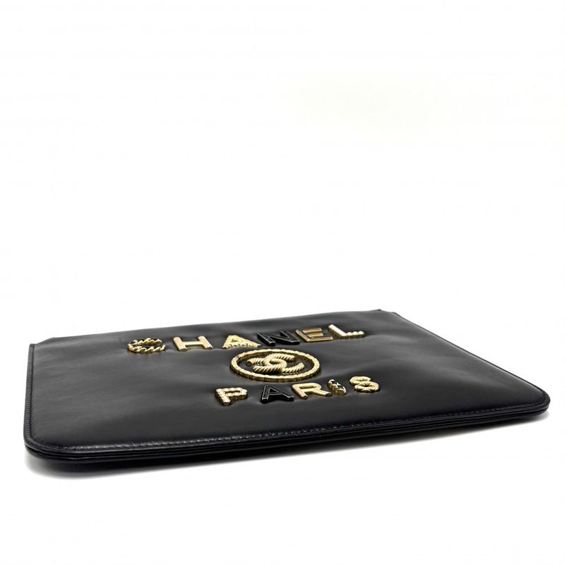 Chanel Clutch Bag Women Deauville Coco Mark Second Bag Chanel Leather Black