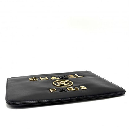 Chanel Clutch Bag Women Deauville Coco Mark Second Bag Chanel Leather Black