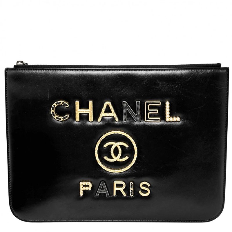 Chanel Clutch Bag Women Deauville Coco Mark Second Bag Chanel Leather Black