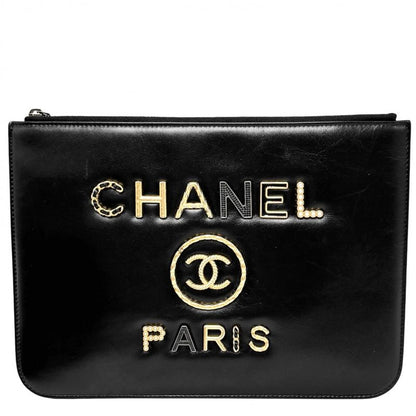 Chanel Clutch Bag Women Deauville Coco Mark Second Bag Chanel Leather Black