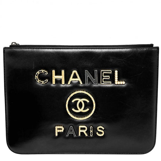 Chanel Clutch Bag Women Deauville Coco Mark Second Bag Chanel Leather Black