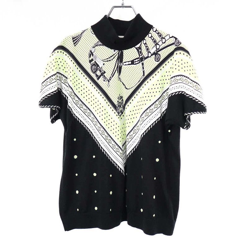 Hermes 22aw Twillaine High Neck Silk Cashmere Knit Top 2h2826ds Black 42