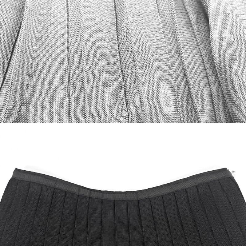 Chanel Skirt Women's Knit Pleated Skirt Logo Plate Vintage Apparel Clothing