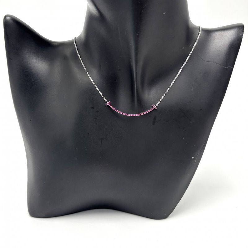 Tiffany & Co Necklace Women's T-smile Small Pendant Jewelry With Adjuster 18k