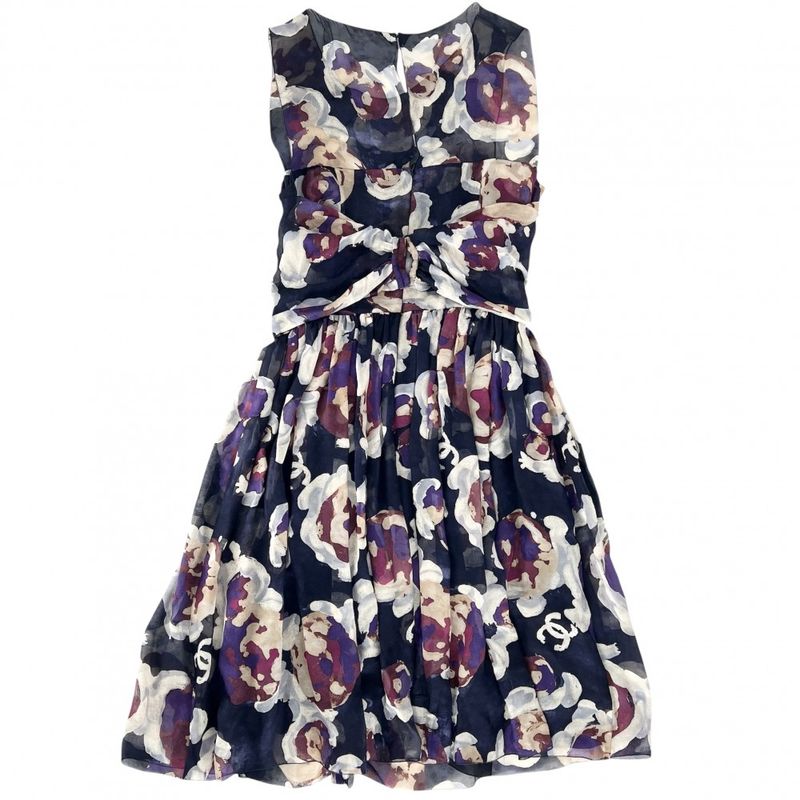 Chanel Dress Women's Coco Mark Floral Pattern Sleeveless See-through Apparel