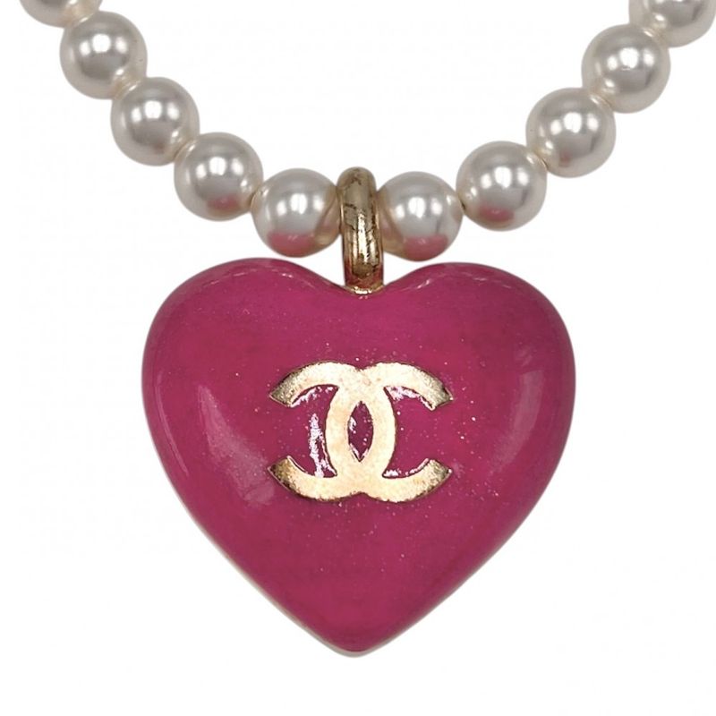 Chanel Necklace Women's Reversible Heart With Adjuster Coco Mark Accessories