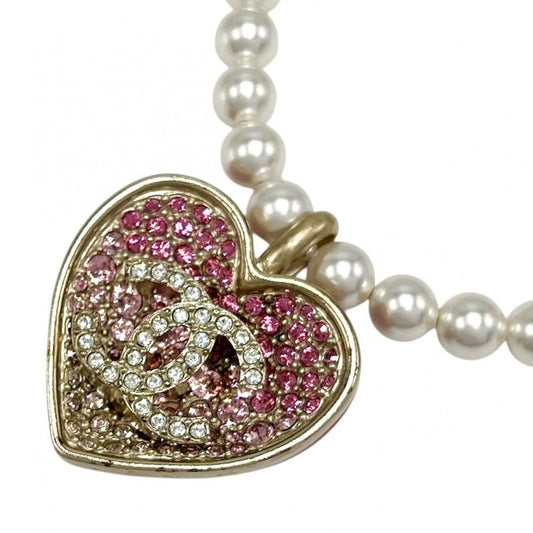 Chanel Necklace Women's Reversible Heart With Adjuster Coco Mark Accessories