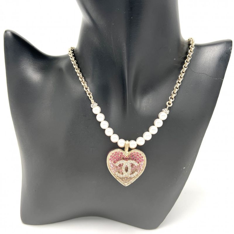 Chanel Necklace Women's Reversible Heart With Adjuster Coco Mark Accessories