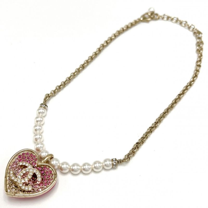 Chanel Necklace Women's Reversible Heart With Adjuster Coco Mark Accessories
