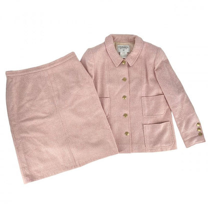 Chanel Setup Women's Coco Button Tweed Setup Jacket Skirt Vintage Apparel