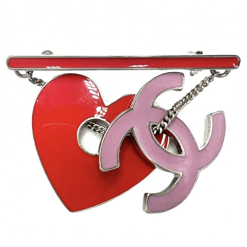Chanel Brooch Ladies Coco Mark Accessories Heart Swing Chanel 04P Red Pink