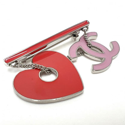 Chanel Brooch Ladies Coco Mark Accessories Heart Swing Chanel 04P Red Pink