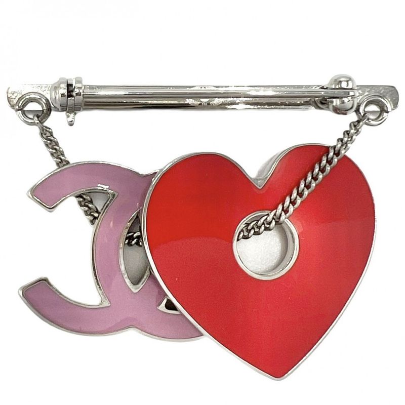 Chanel Brooch Ladies Coco Mark Accessories Heart Swing Chanel 04P Red Pink