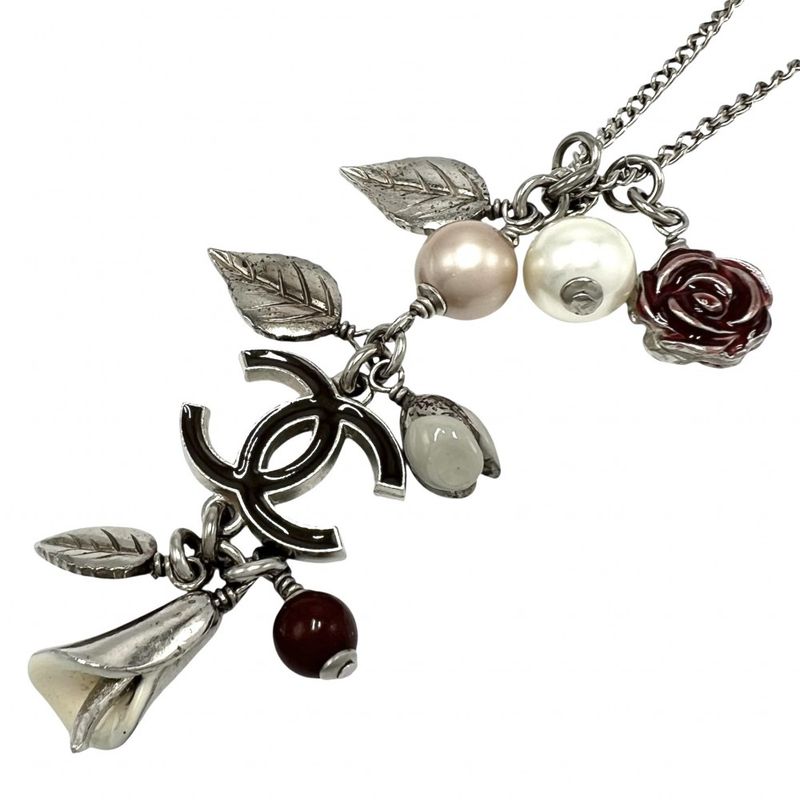 Chanel Necklace Ladies Coco Mark Pendant Accessory With Adjuster Flower Motif