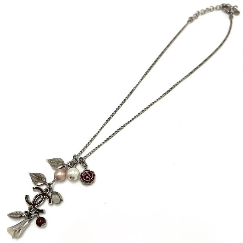 Chanel Necklace Ladies Coco Mark Pendant Accessory With Adjuster Flower Motif