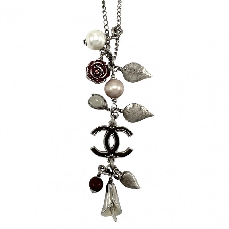 Chanel Necklace Ladies Coco Mark Pendant Accessory With Adjuster Flower Motif