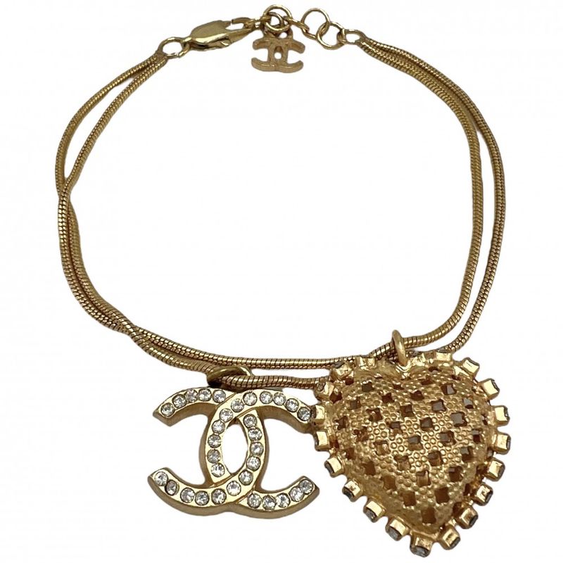 Chanel Bracelet Women's Accessories With Adjuster Heart Coco Mark Double Chanel
