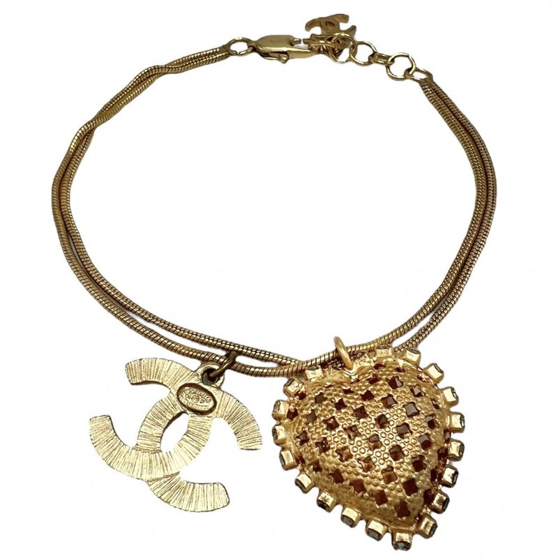 Chanel Bracelet Women's Accessories With Adjuster Heart Coco Mark Double Chanel