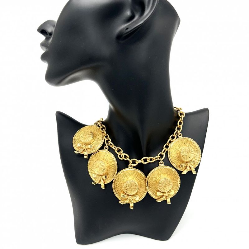 Chanel Necklace Women's Hat Motif Straw Hat Accessories Vintage Chanel GP Gold