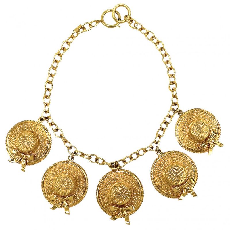Chanel Necklace Women's Hat Motif Straw Hat Accessories Vintage Chanel GP Gold