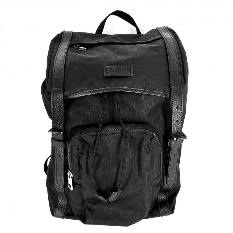Gucci Backpack Men's GG Nylon Backpack Bag Gucci 510336 Nylon Leather Black