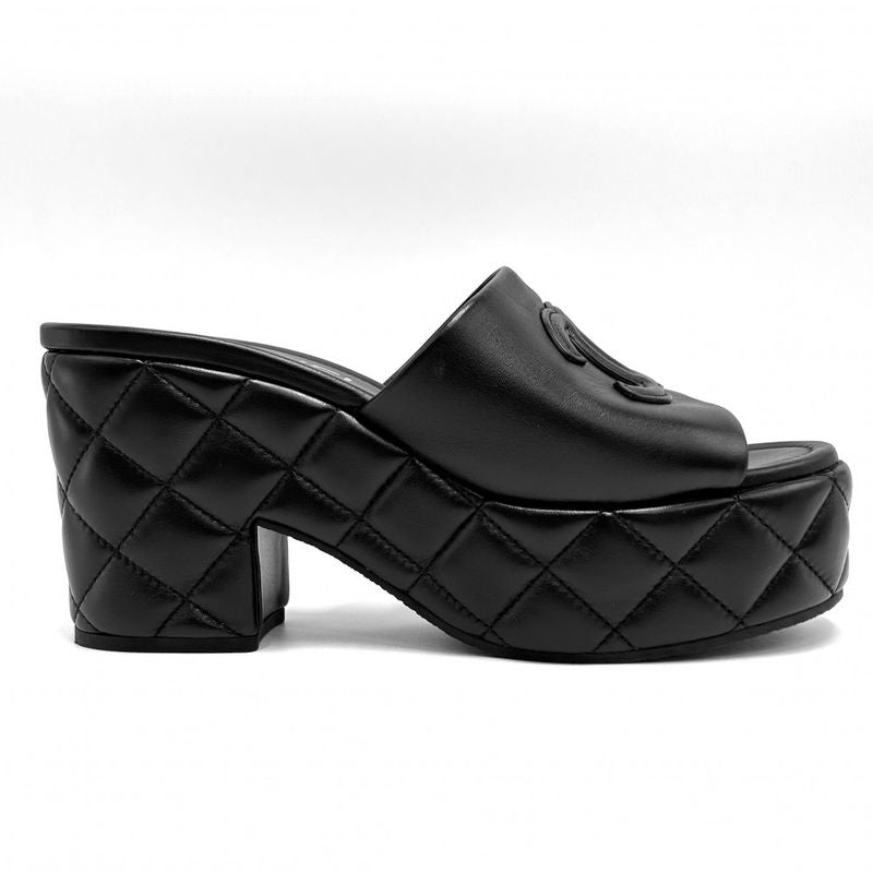 Chanel Sandals Women's Coco Mark Matelasse Thick Soled Mules 38 Size Approx