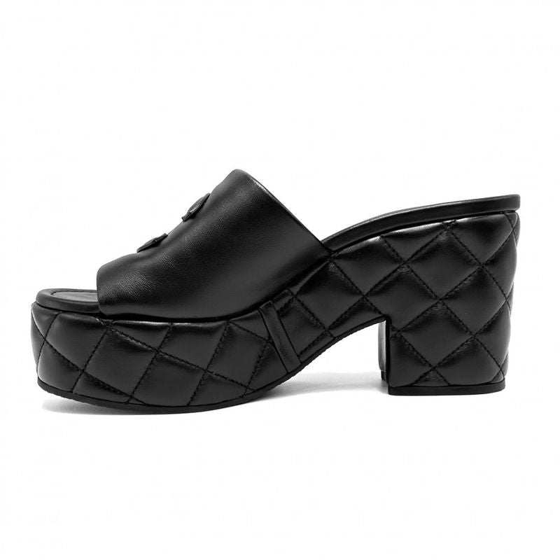 Chanel Sandals Women's Coco Mark Matelasse Thick Soled Mules 38 Size Approx