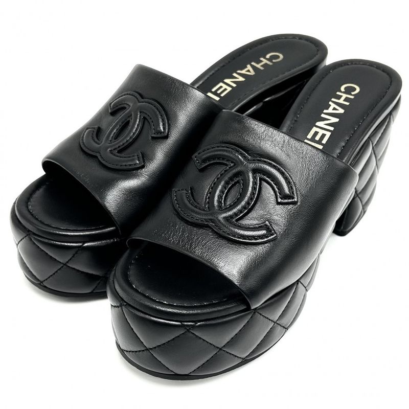 Chanel Sandals Women's Coco Mark Matelasse Thick Soled Mules 38 Size Approx