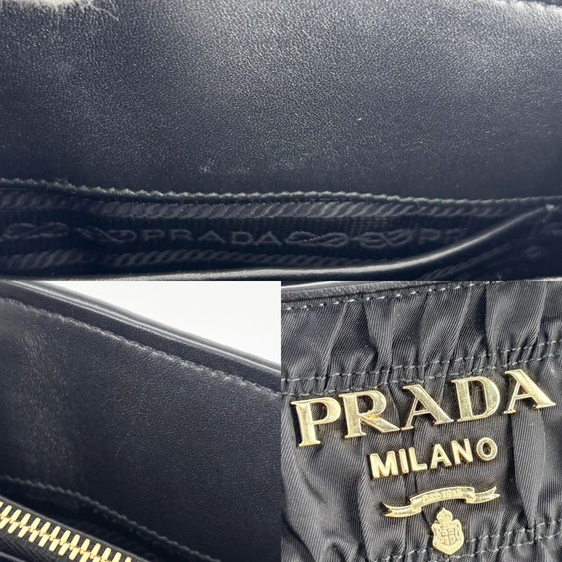 Prada 2WAY Women's Gather Nappa Gaufre Handbag Shoulder Bag Shoulder Crossbody