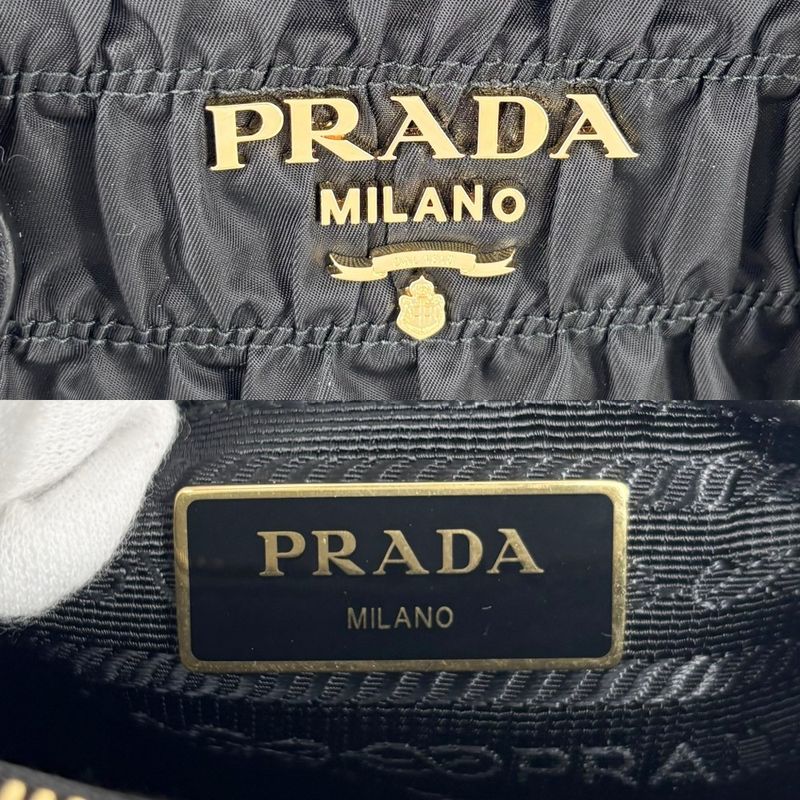 Prada 2WAY Women's Gather Nappa Gaufre Handbag Shoulder Bag Shoulder Crossbody