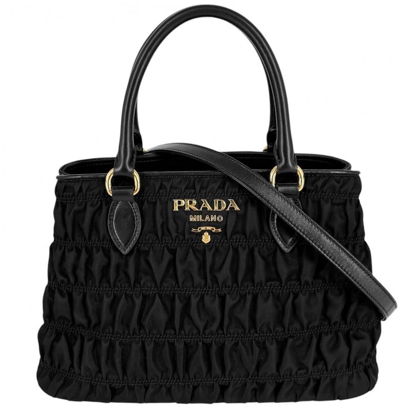 Prada 2WAY Women's Gather Nappa Gaufre Handbag Shoulder Bag Shoulder Crossbody
