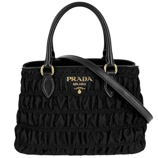 Prada 2WAY Women's Gather Nappa Gaufre Handbag Shoulder Bag Shoulder Crossbody