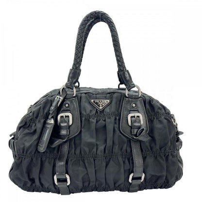Prada Handbag Women Triangle Plate Logo Braided Handle Gather Prada Leather