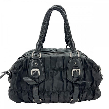 Prada Handbag Women Triangle Plate Logo Braided Handle Gather Prada Leather