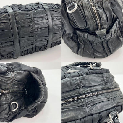 Prada Handbag Women Triangle Plate Logo Braided Handle Gather Prada Leather