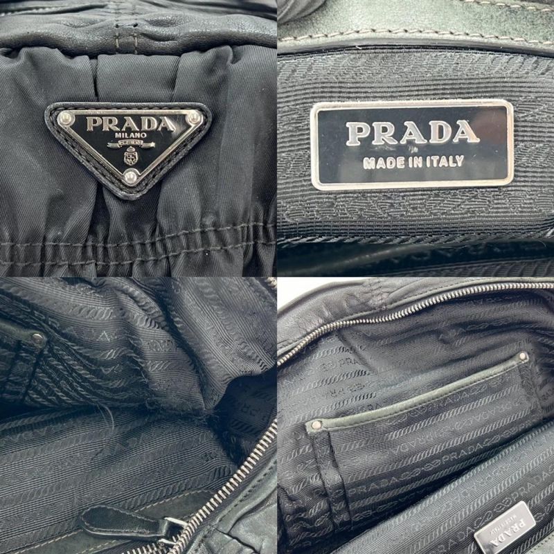 Prada Handbag Women Triangle Plate Logo Braided Handle Gather Prada Leather