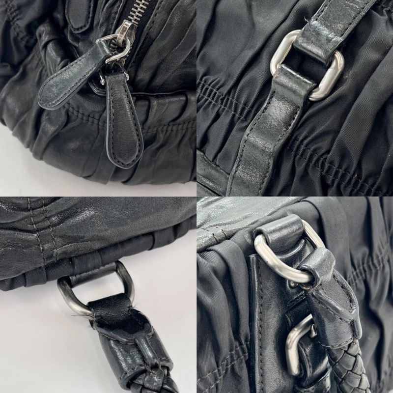 Prada Handbag Women Triangle Plate Logo Braided Handle Gather Prada Leather