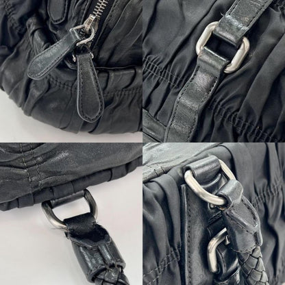 Prada Handbag Women Triangle Plate Logo Braided Handle Gather Prada Leather