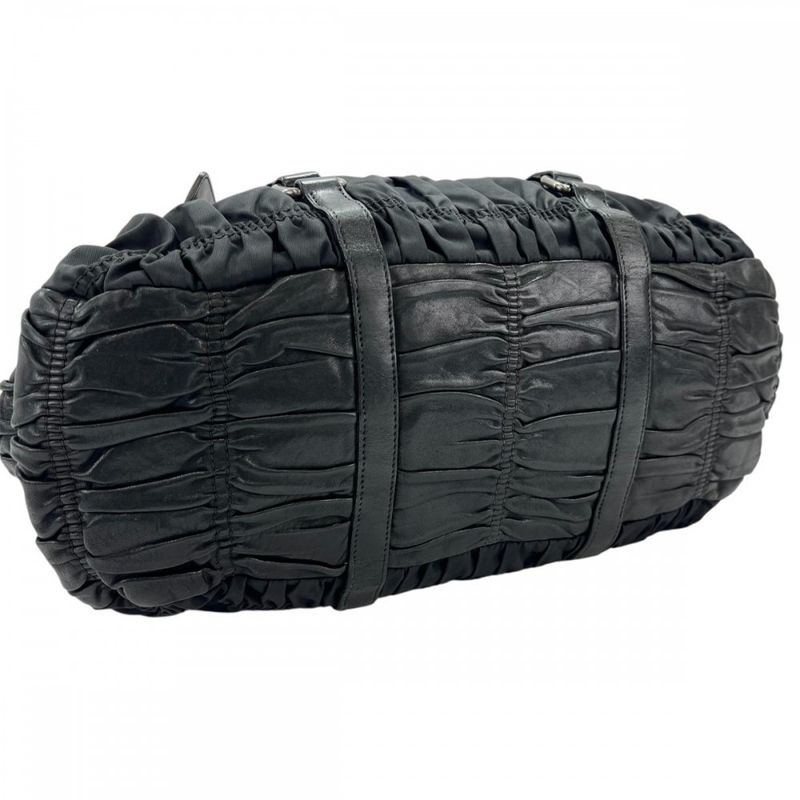 Prada Handbag Women Triangle Plate Logo Braided Handle Gather Prada Leather