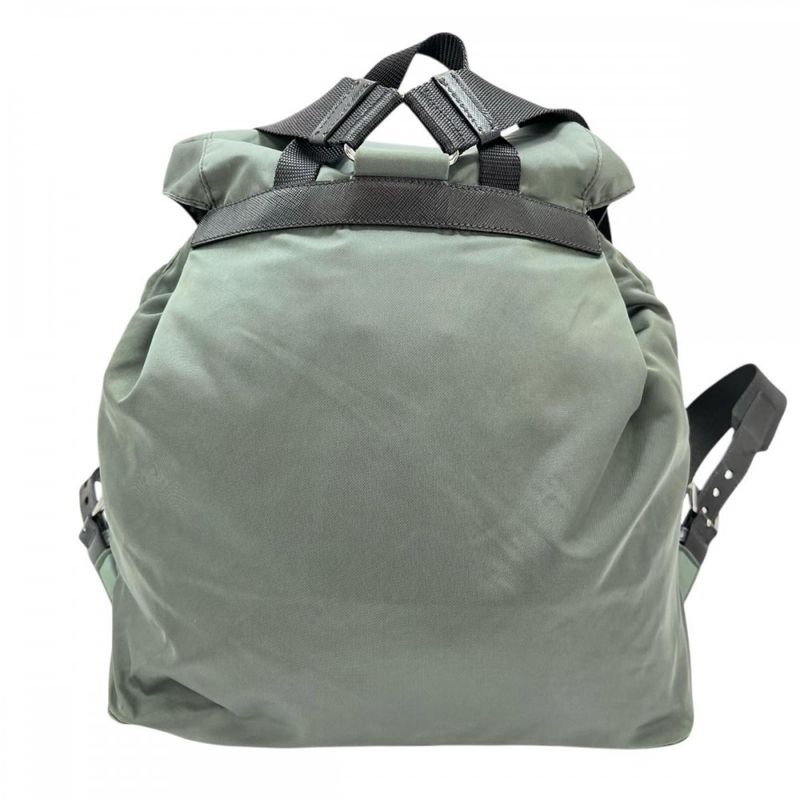 Prada Backpack Men Triangle Plate Triangle Logo Backpack Prada Olive Silver