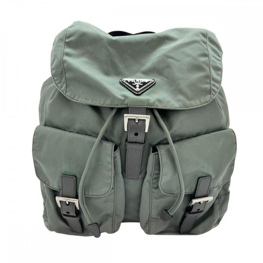 Prada Backpack Men Triangle Plate Triangle Logo Backpack Prada Olive Silver