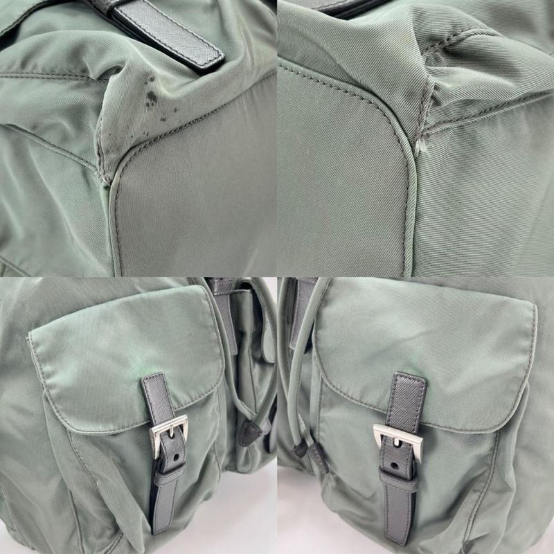 Prada Backpack Men Triangle Plate Triangle Logo Backpack Prada Olive Silver