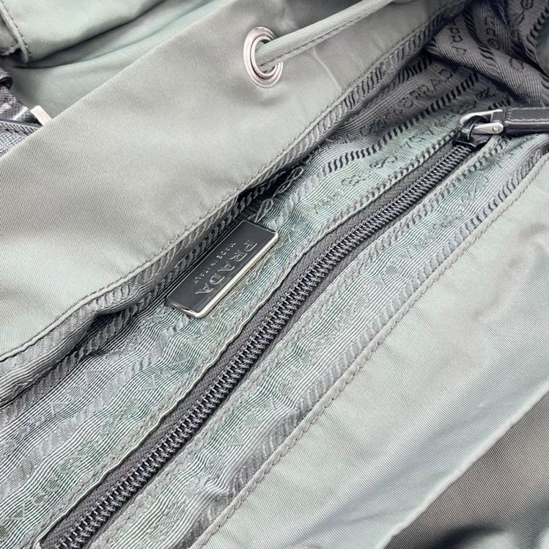 Prada Backpack Men Triangle Plate Triangle Logo Backpack Prada Olive Silver